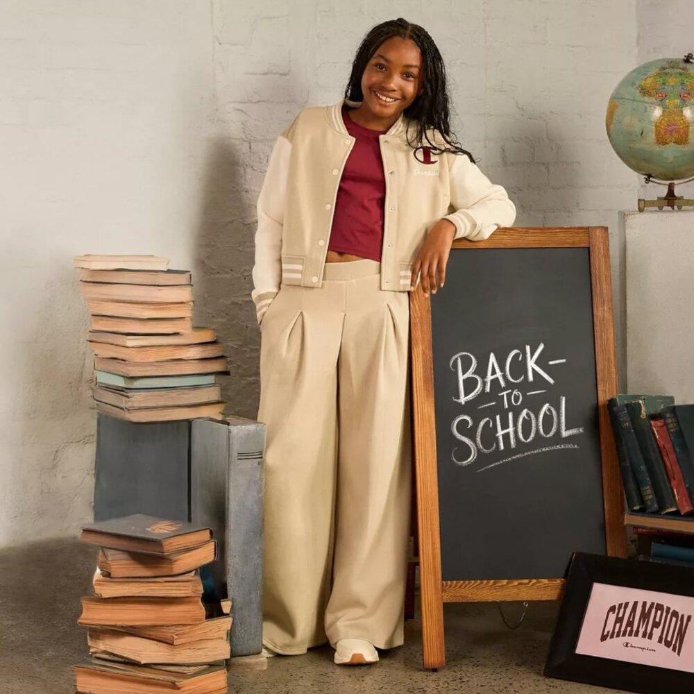 NWT Champion Fleece Lined Varsity Jacket - Tan